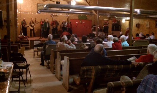 The Gospel Tabernacle Holiday Spectacular Seating in the Gospel Tabernacle barn consist of old church pews and bus seats.