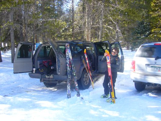 Putting the skins on the skis for the 10th Mountain Huts