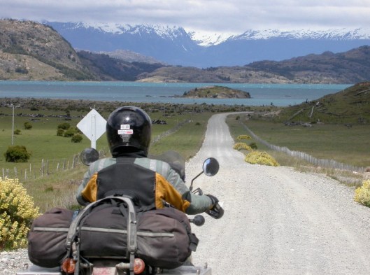 Spice Jones riding in Patagonia on her KLR 650
